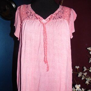 LACE SALMON SWING SHIRT FLUTTER SLEEVE BOHO HIPPY PRAIRY XL NWOT